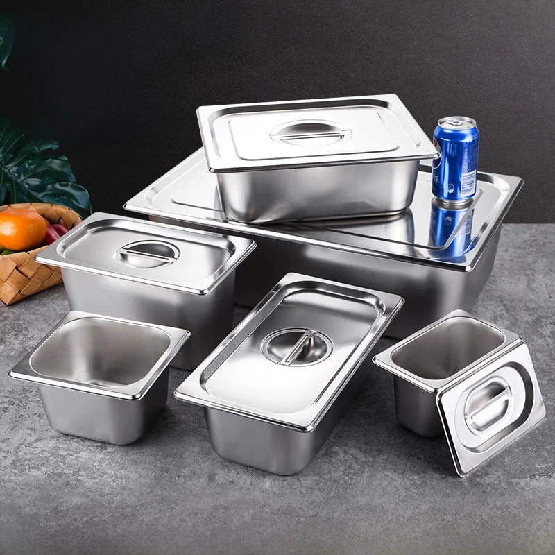 Stainl Steel Rectangular Covered Small Seasoning Box Food Container Thermal Rectangular Basin for Restaurant Kitchen - AMULET RING STORE