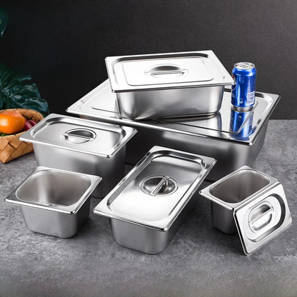 Stainl Steel Rectangular Covered Small Seasoning Box Food Container Thermal Rectangular Basin for Restaurant Kitchen - AMULET RING STORE