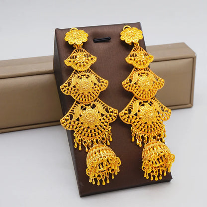 Fan Shape Earrings New Fashion Dubai Gold Color Drop Earrings French African Women Girls Party Gifts Wedding Jewelry Earring