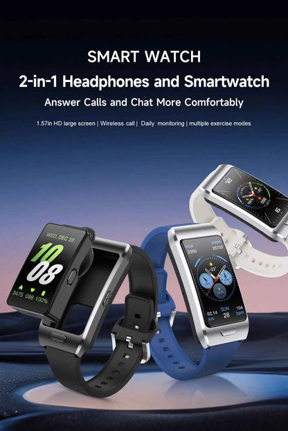 LIGE 2 In 1 TWS Headset Smart Watch 1.57" Men Women GPS Sports Fitness ECG Heart Rate Watches Bluetooth Call Music Smartwatch