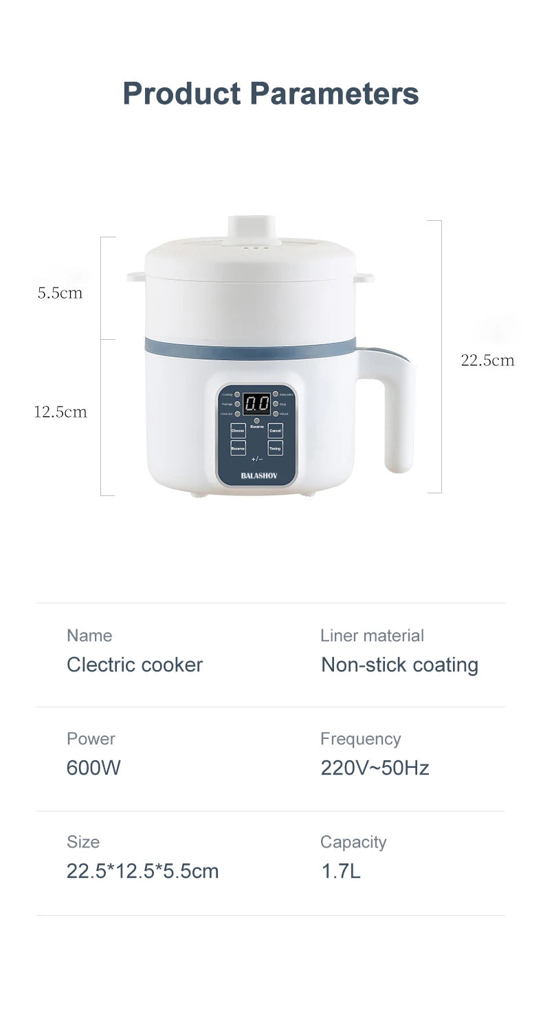 Electric Rice Cooker Multicooker Multifunction Pot Mini Hotpot Pan Soup Home Appliances for The Kitchen Pots Offers 1-2 People - AMULET RING STORE