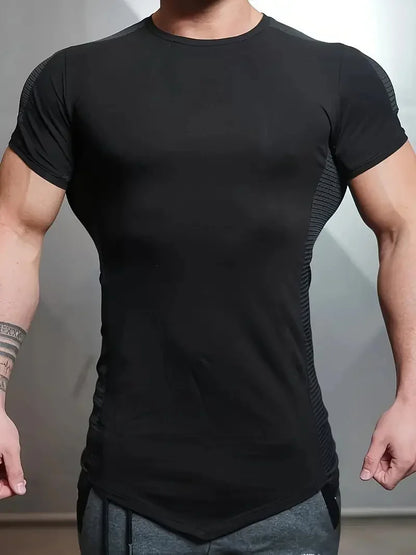2025 Male Fitness T-shirt Summer Men's Athleisure Workout short sleeve T-shirt Compress quick-dry Men T-shirt Gym Sports Tops - AMULET RING STORE