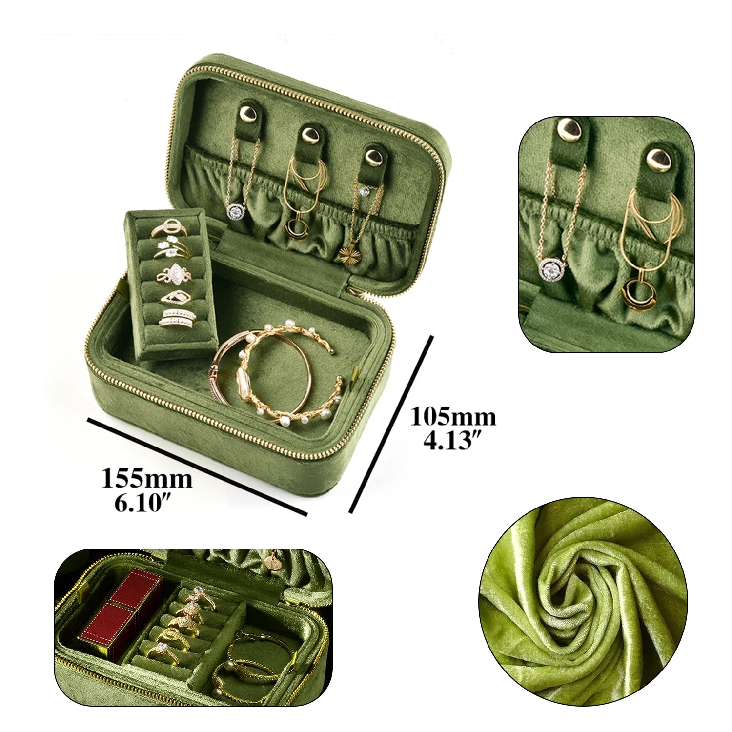 TAIMY Personalized Velvet Jewelry Box Double Layer Design High Capacity Travel Ring Necklace Earrings Jewellery Organizer - AMULET RING STORE