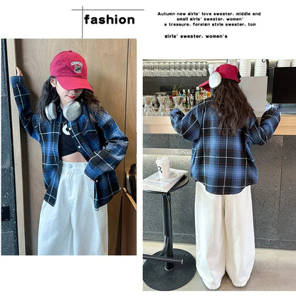 2025 Spring Girls Plaid Shirt Comfort Fashion Teen Kids Tops Clothes Casual All-match Long Sleeve Children Blouse 10 12 13 Years