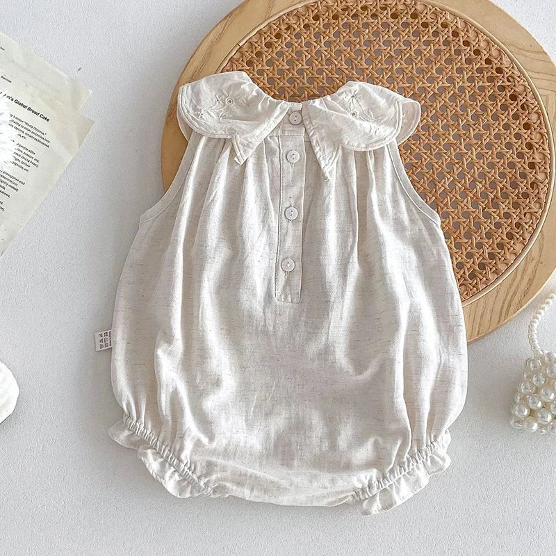 2024 New Summer Toddler Baby Girls Jumpsuit Sleeveless Cotton Solid Color Newborn Baby Girls Romper 0-24M Children Clothes - AMULET RING STORE