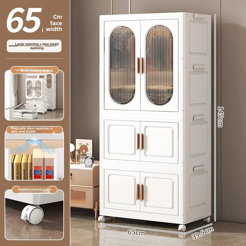 Stackable Large Capacity Fold Storage Box Plastic Clothing Storage Bin with Lid with Wheels Sundries Storages With Double Door - AMULET RING STORE