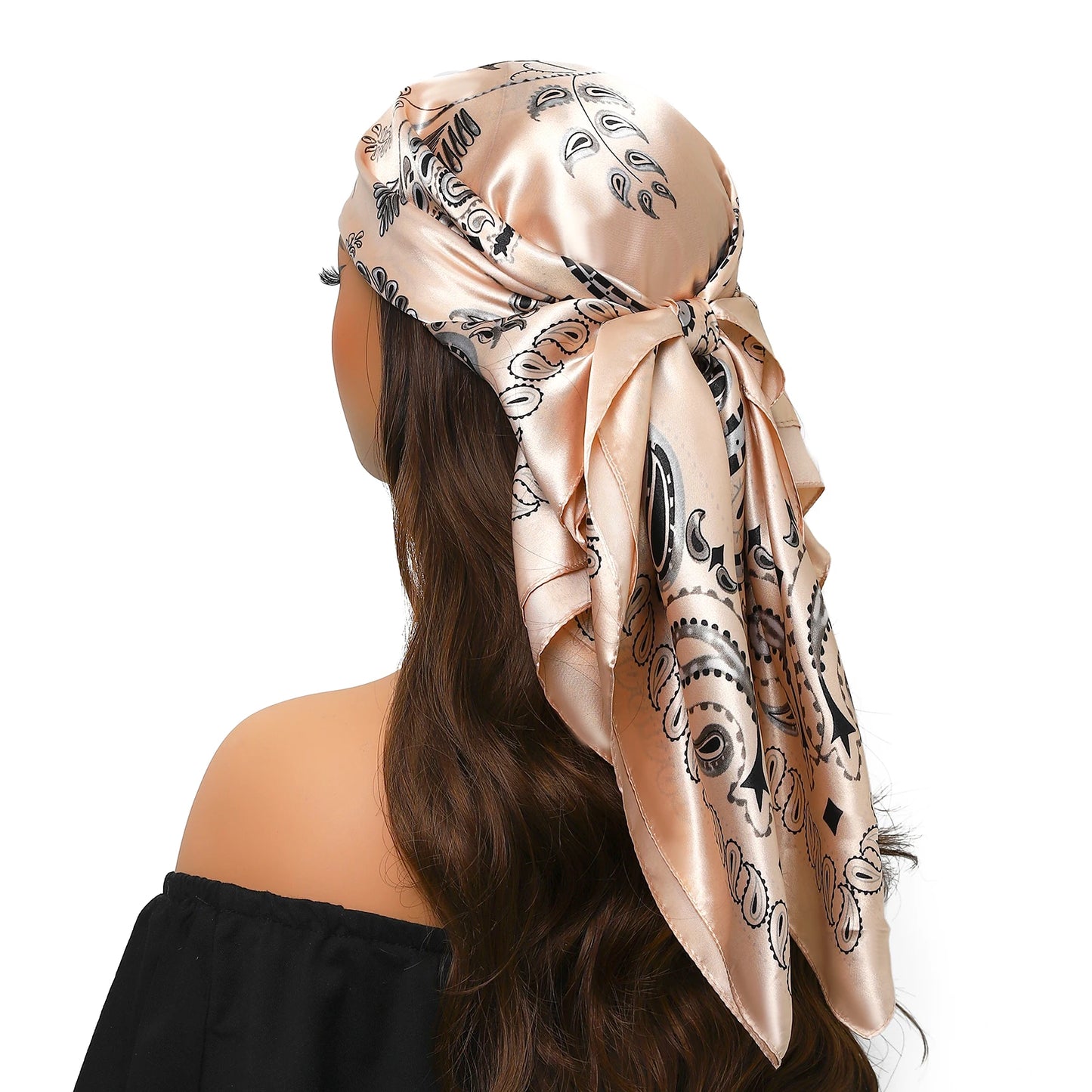 Head Scarf Women Luxury Brand Square 90*90cm Silk Foulard Satin Bandana Cheveux Soft Neckerchief Hijab Hair Scarves For Ladies - AMULET RING STORE
