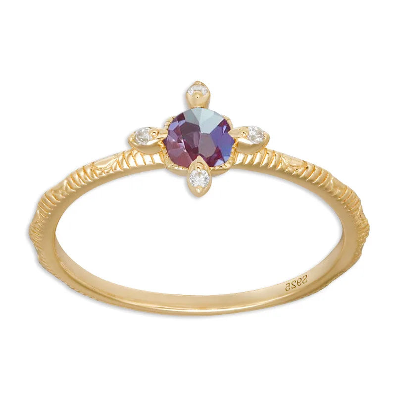 LAMOON Synthetic Blue Purple Alexandrite Ring For Women Pinky Knuckle Thin Rings 925 Sterling Silver Light Gold Vermeil Jewelry