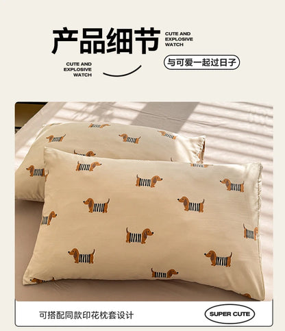 Cute Dog Printed Duvet Covet Set Brown Color Comforter Cover with Pillowcase for Kids Single/Queen/King housse de couette Full - AMULET RING STORE