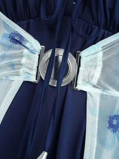 ROSEGAL Plus Size Flutter Sleeves Floral Dress and Lace-up A Line Cami Dress Set