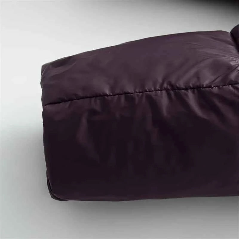 Women's Hooded Purple Cotton Jacket - Quilted Design, Warm Winter Coat, Casual Cold-Weather Outerwear