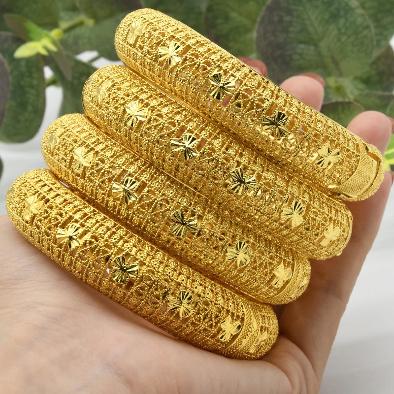 ANIID Women Charm Bracelet Bangle 24K Gold Color Jewelry Dubai Flower Bangle Brand African Designer Ethiopian Hawaiian Jewelry - AMULET RING STORE