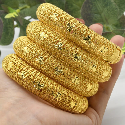 ANIID Women Charm Bracelet Bangle 24K Gold Color Jewelry Dubai Flower Bangle Brand African Designer Ethiopian Hawaiian Jewelry - AMULET RING STORE