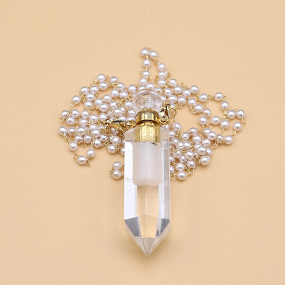 Natural Clear Quartz Stone Essential Oil Diffuser Pendant Stone Bead Chain Perfume Bottle Pendant Necklace Women Jewelry Party - AMULET RING STORE