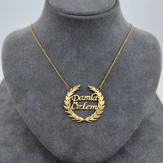 Custom Laurel Wreath Name Necklace Women Girl Jewelry Personalized Stainless Steel Couple Nameplate Necklace Gifts For Her