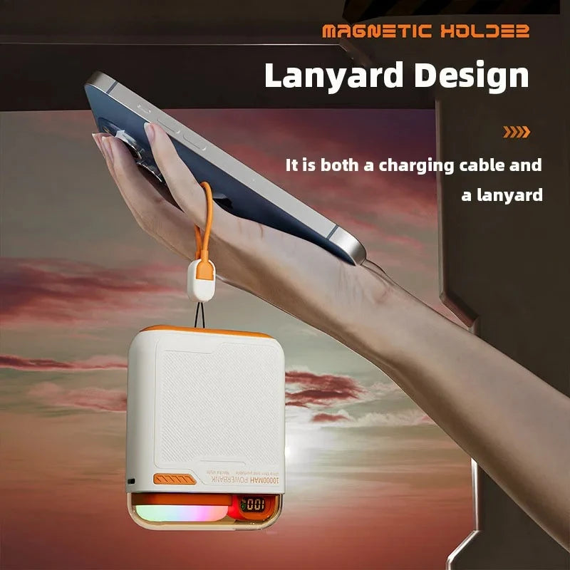 10000mAh Wireless Power Bank with Stand USB C Cable PD20W Fast Charging Magnetic External Spare Battery for IPhone Samsung Xiaom - AMULET RING STORE