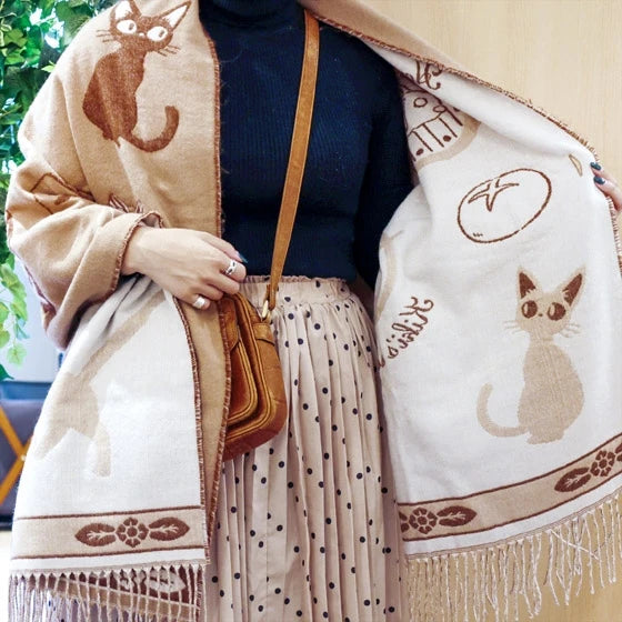 Scarf Shawl Button Dual-purpose Cute Cartoon Witch Kitten Scarf Winter Warm Cute Girl Thickened Warm Japanese Long Scarf Shawl - AMULET RING STORE