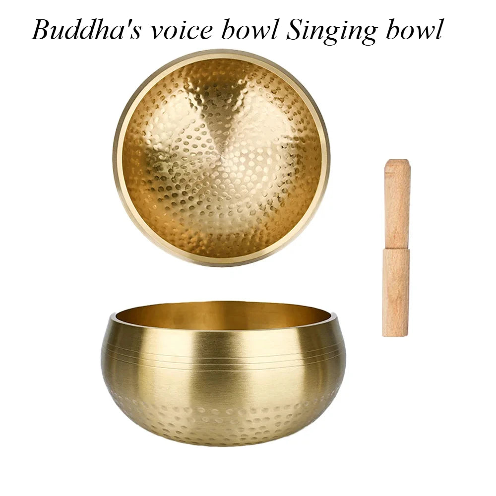 Tibetan Handmade Brass Singing Bowl, Yoga Meditation Bowl for Sound Healing Stress Relief, Buddha Mindfulness Bowl Instrument - AMULET RING STORE