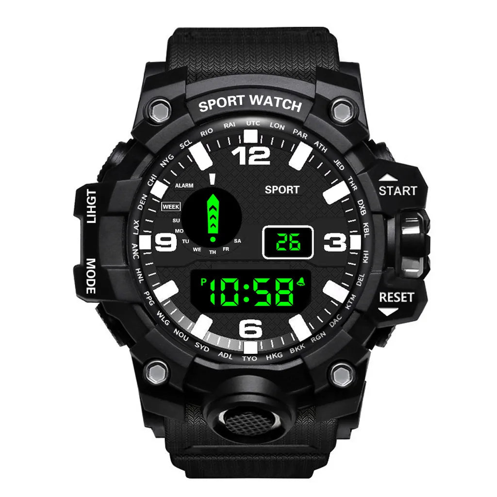Fashion Men's Watch Sports Electronic Wristwatch Large dial Multifunctional Waterproof Luminous Alarm Kids Male's Military Watch - AMULET RING STORE