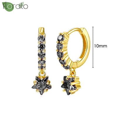 925 Sterling Silver Needle Fashion Round Pendant Small Earrings Luxury Gold Hoop Earrings for Women Premium Black Jewelry Gifts - AMULET RING STORE