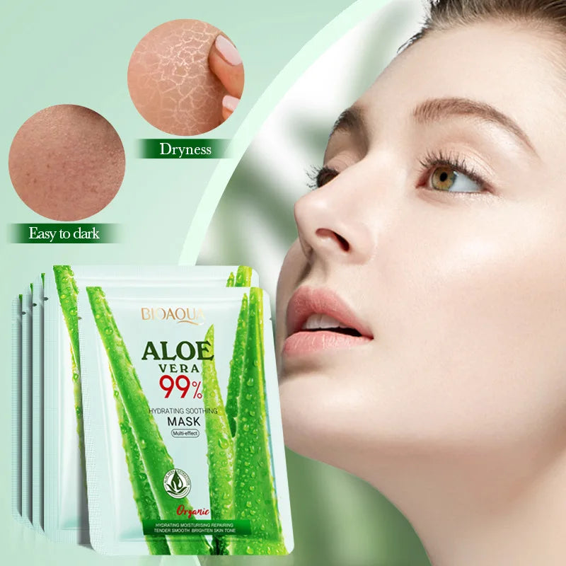 5/10pcs BIOAQUA Aloe Vera Moisturizing Facial Masks for Face Skin Soothing Brightening Firming Hydrating Facial Masks Skin Care - AMULET RING STORE