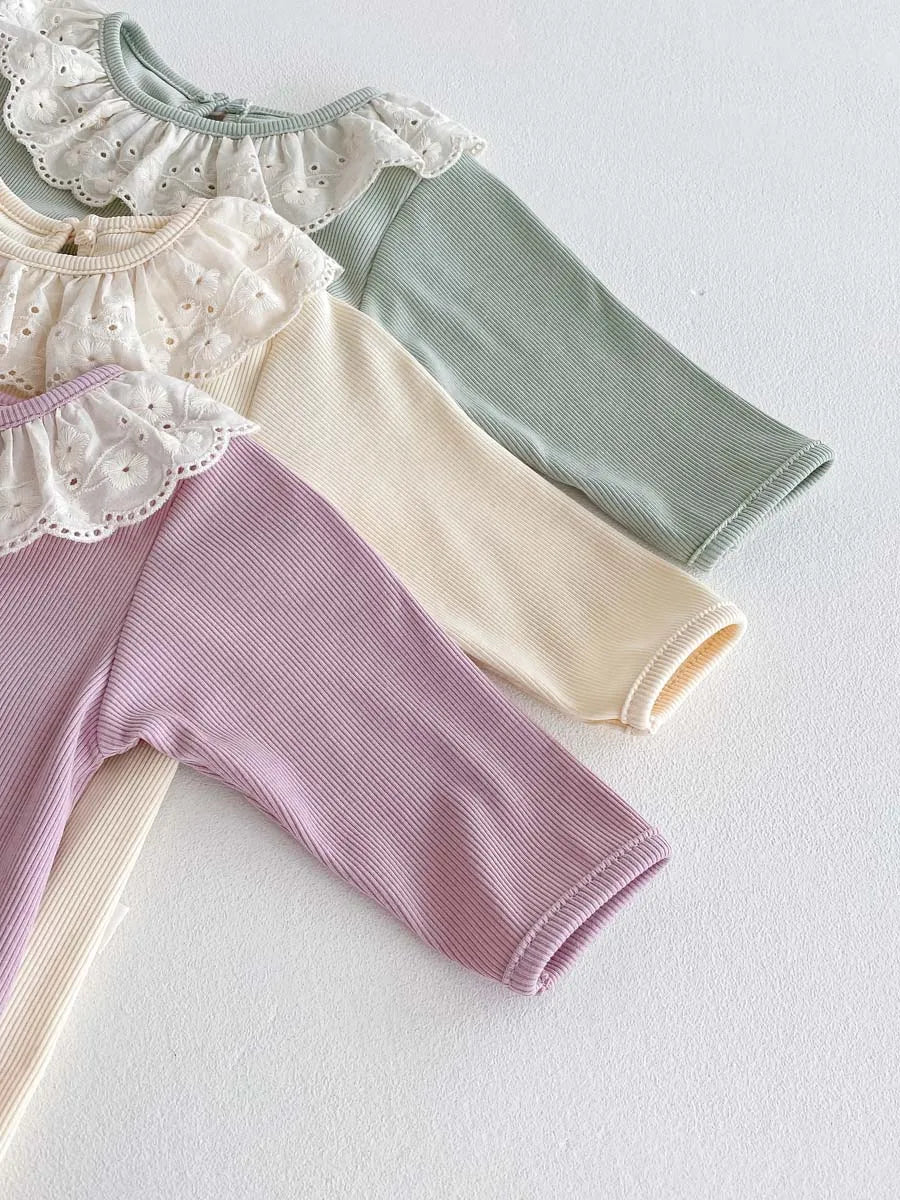 Spring and Autumn Baby Girl Solid Color Cute Doll Collar Long Sleeve Jumpsuit Baby Girl Autumn Jumpsuit - AMULET RING STORE