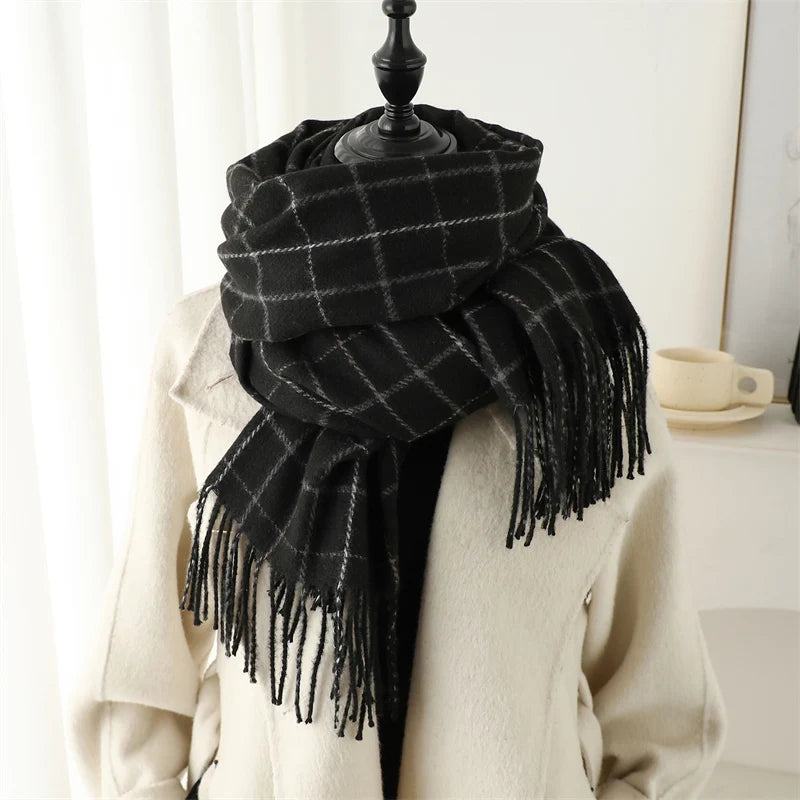 Warm Cashmere Blanket Women Travel Winter Scarf Fashion Plaid Pashmina Thick Shawl Wraps With Tassel Casual Bufanda Poncho New - AMULET RING STORE