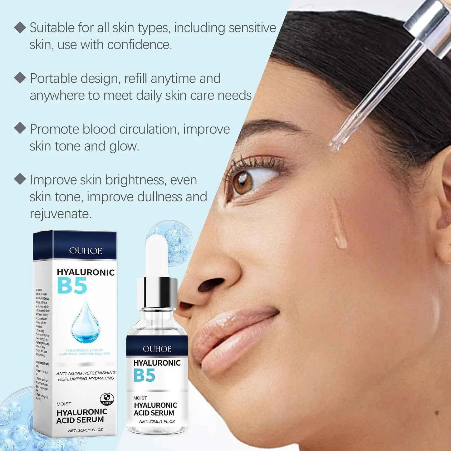 Line Reducing Firming Facial Serum Moisturizing Brightening Vitamin B5 Hyaluronic Acid Facial Serum Pore Tightening Skincare