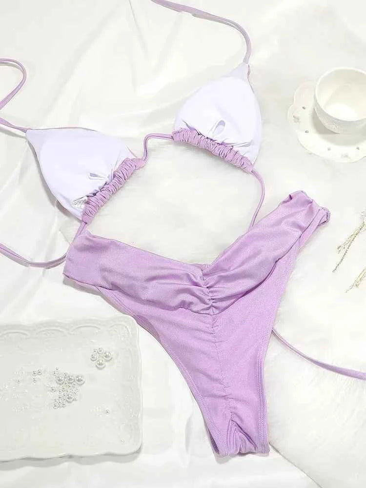 Sexy Folds Bikini Set Solid Micro Bikinis Women Swimsuit Female Triangle Swimwear Beach Wear Bathing Suit