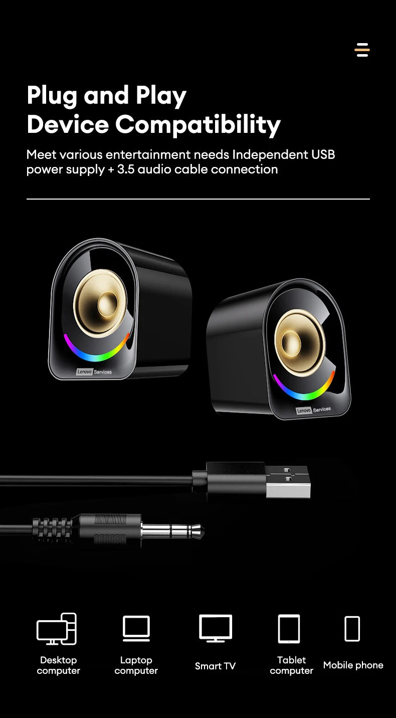 New Lenovo A02 Wireless Bluetooth V5.4 Speaker With Dual Mode RGB Light Wired Loudspeaker Vibrant Stereo Sound Camping Soundbox