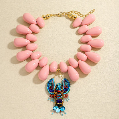 2025 New ZAA Lobster Bead Necklace Handmade Crystal Beaded Enamel Jewelry Simple Pendant Necklace Women Beach Vacation Accessory - AMULET RING STORE