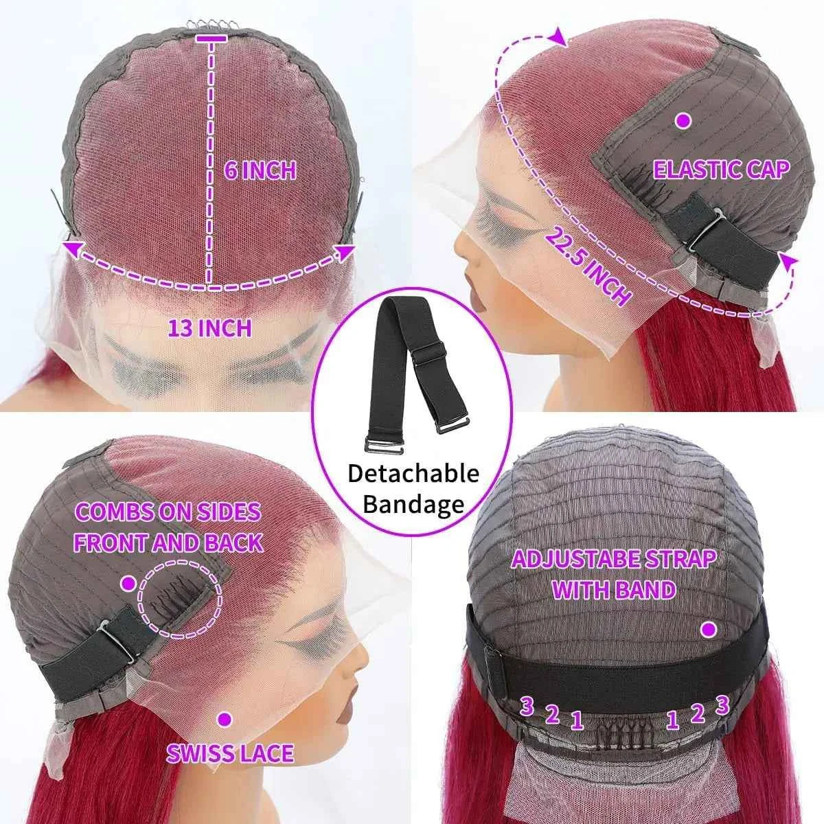 36 Inch 99J Burgundy Lace Front Wigs Human Hair 13x6 Straight Lace Front Wigs Pre Plucked for Women 180% Density Straight Wigs