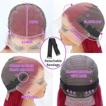 36 Inch 99J Burgundy Lace Front Wigs Human Hair 13x6 Straight Lace Front Wigs Pre Plucked for Women 180% Density Straight Wigs