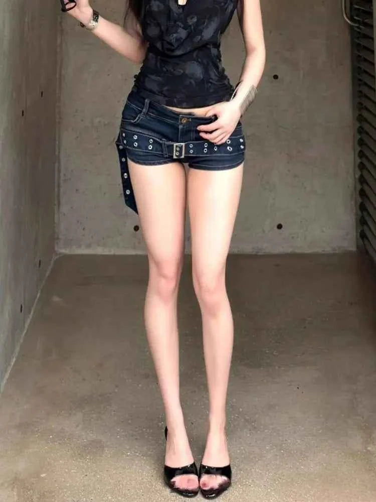 Summer Women Japanese Low Rise Cargo Jean Shorts Y2K 2000s Denim Hot Pants Harajuku Grunge Punk Skinny Gyaru Coquette Kpop Sexy