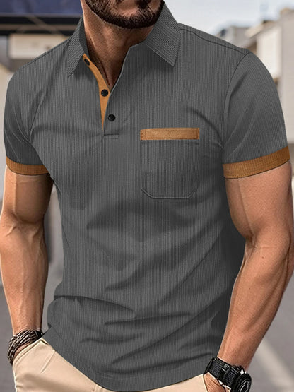 Men s Summer Lapel T-Shirt with Stylish Contrast Colors and Short Sleeves - Perfect for Beach Vacations and Streetwear Fashion