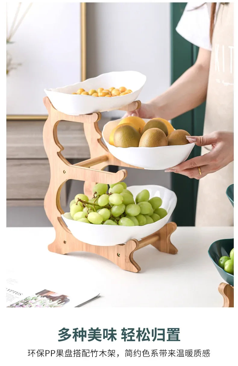 2/3 Layer Table Plates Dinnerware Wooden Kitchen Fruit Bowl with Floors Partitioned Dish Candy Cake Trays Fruit Plate Salad Bowl - AMULET RING STORE