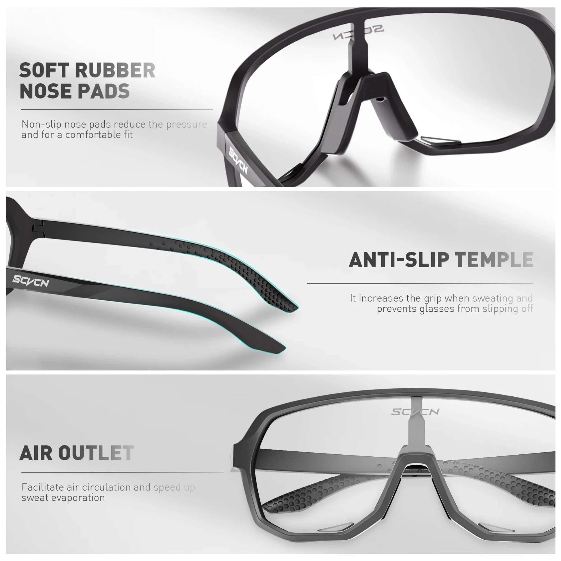 SCVCN Photochromic Cycling Glasses Men Women Clear Sports Sunglasses UV400 Protection for Cycling Running Baseball mtb