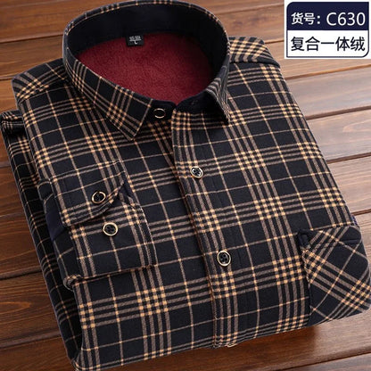 2023 Autumn and Winter New Fashion Trend Plaid Shirt Men's Casual Comfort Plus Fleece Thick Warm High Quality Long Sleeve Shirt