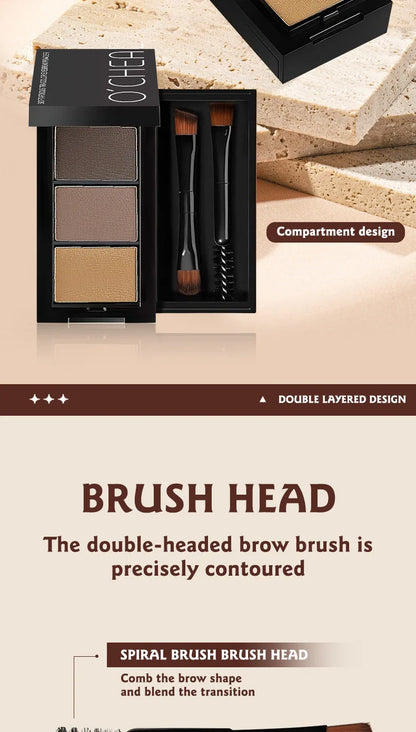 3 in 1 Three Color Eyebrow Powder Waterproof Sweat Proof Non Fading Suitable for Nose Shadow Highlights Cosmetics Women Makeup - AMULET RING STORE