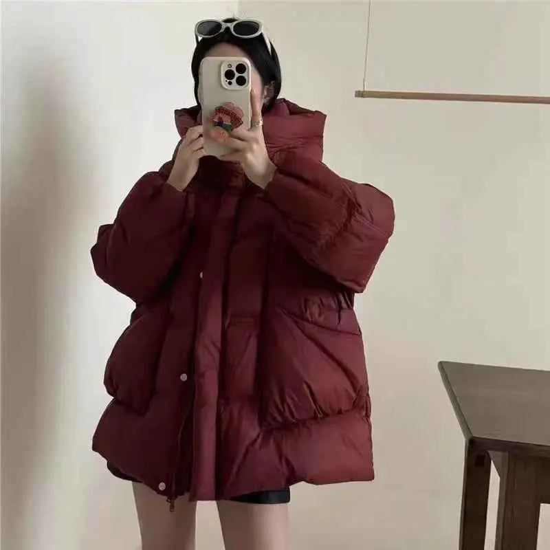 Puff Down Jacket Women's Winter Jacket Padded New Outerwear Hooded Versatile Loose Padding Thickened White Duck Down Warm Coat