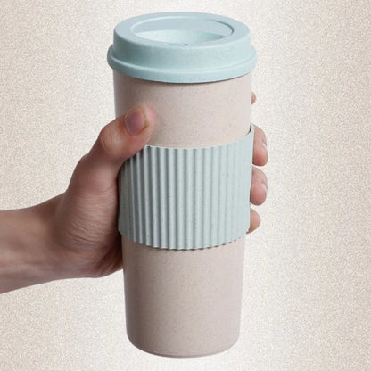 350/450/550ml Wheat Straw Coffee Cup Portable High Temperature Resistant Water Cup With Lid Reusable Eco-Friendly Travel Mug - AMULET RING STORE