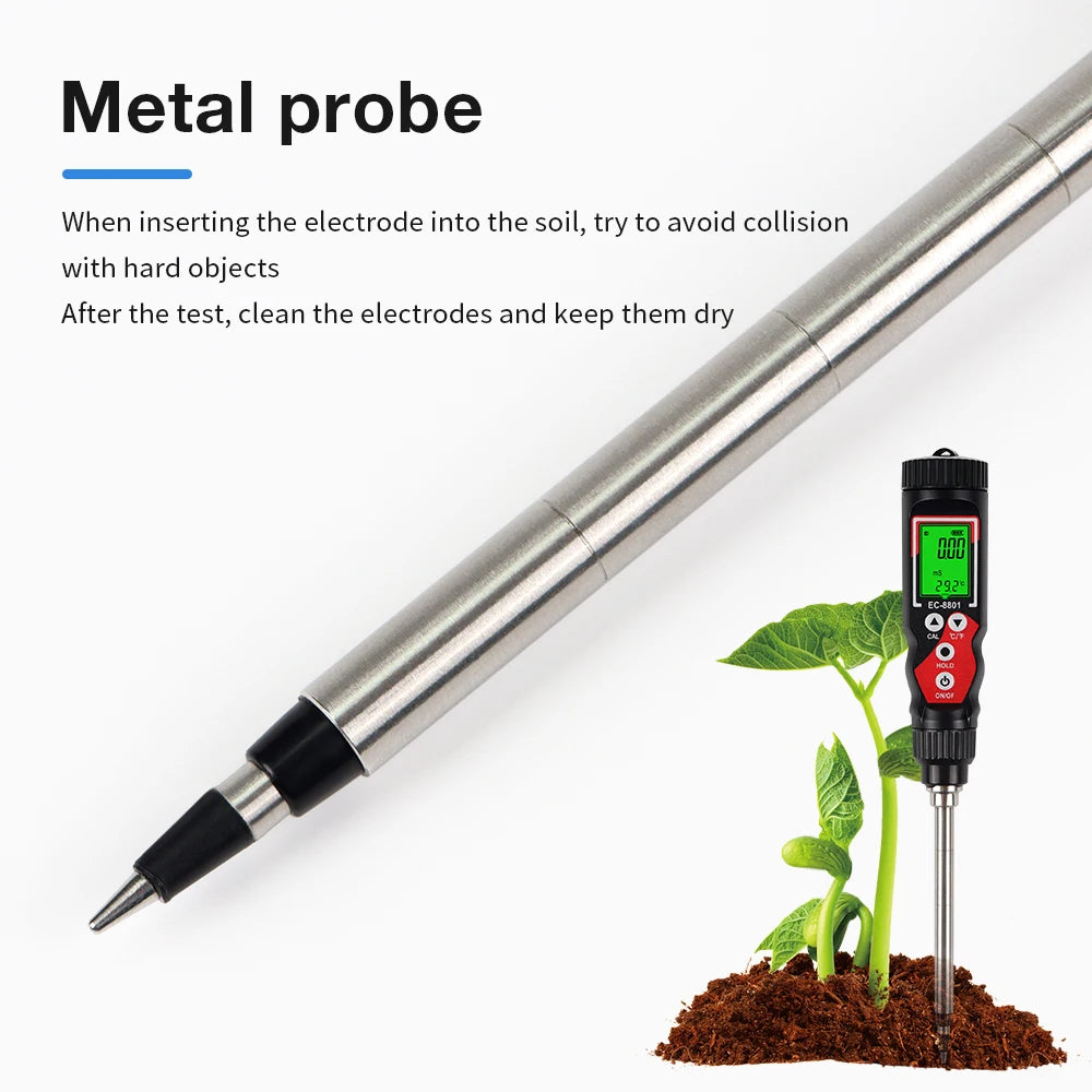 2 In 1 Soil EC Meter Handheld Digital Soil Tester Multifunction EC Temp Detector Backlit Soil EC Analyzer for Garden Greenhouse - AMULET RING STORE