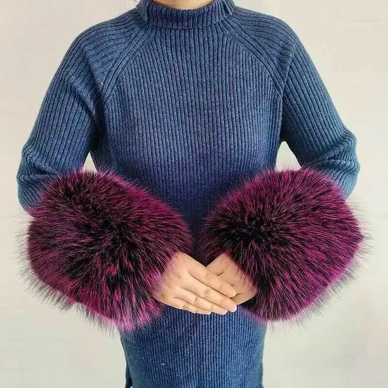 Large Winter Faux Fox Fur Scarf Women Jackets Warm Fluffy Shawl Fashion Artificial Fur Collar And Cuff Set Fluffy Scarves Female