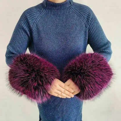 Large Winter Faux Fox Fur Scarf Women Jackets Warm Fluffy Shawl Fashion Artificial Fur Collar And Cuff Set Fluffy Scarves Female