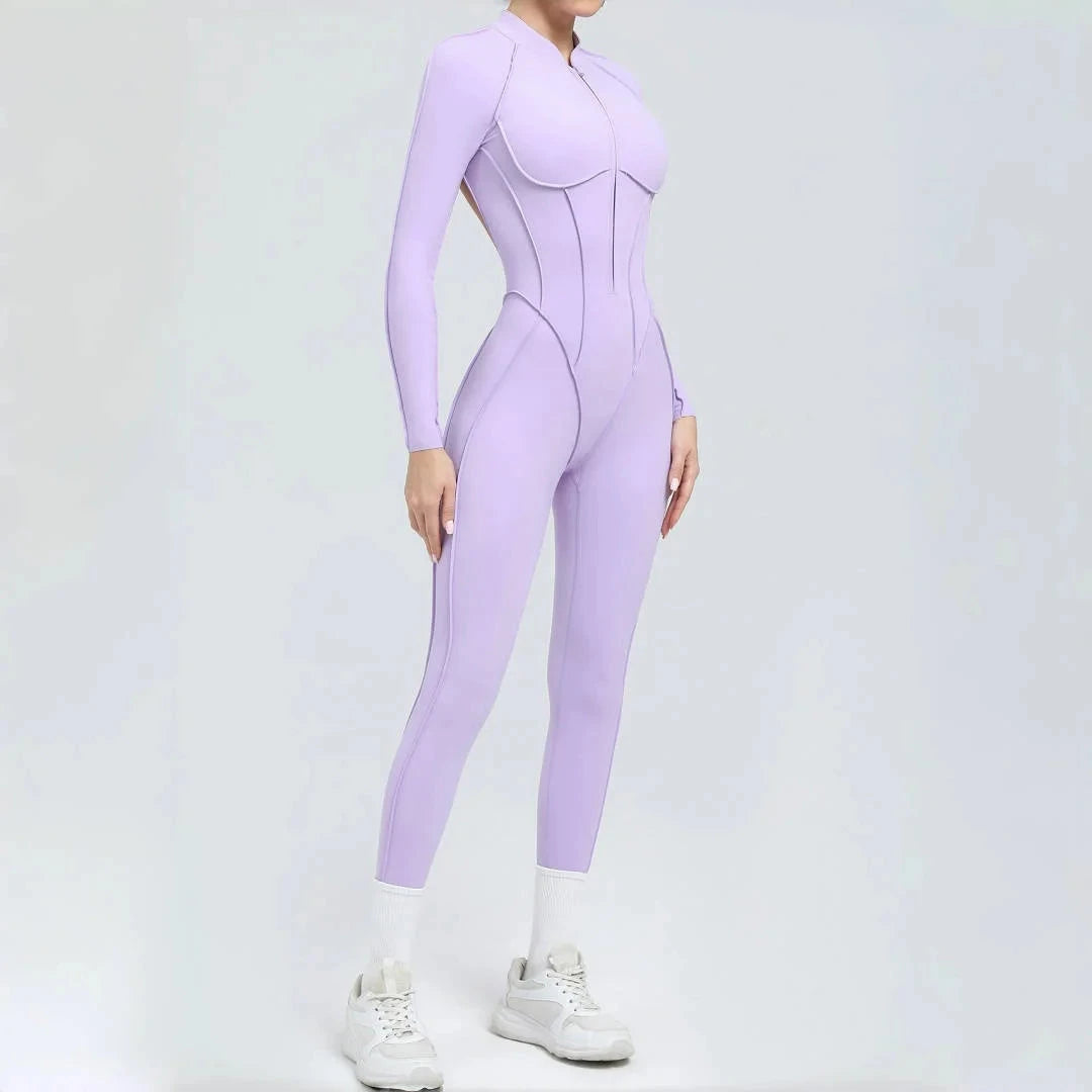 Seamless Yoga Jumpsuit Sports Fitness Backless Tight Zipper Long-sleeved One-Piece Workout Clothes Gym Leggings Sportswear