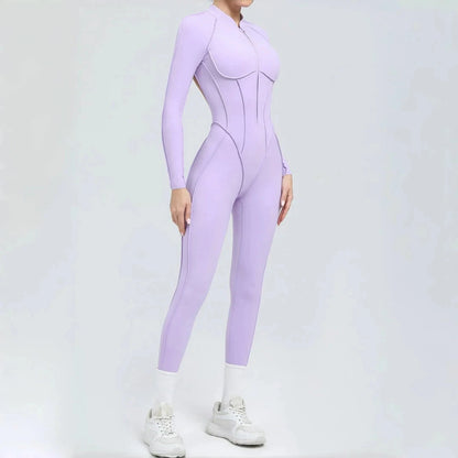 Seamless Yoga Jumpsuit Sports Fitness Backless Tight Zipper Long-sleeved One-Piece Workout Clothes Gym Leggings Sportswear