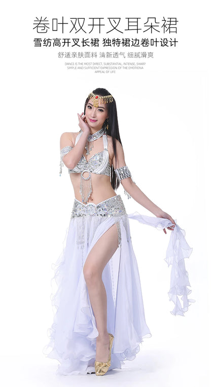 Belly Dance Skirt Chiffon Skirts Double Slit Ear Gauze Skirt High Slit Skirt For Adult Women Performance Practice Clothings