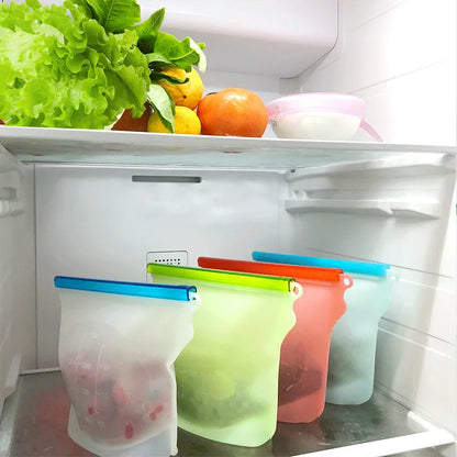 500-1500ML Silicone Bags Reusable Silicone Food Grade Storage Bag Lunch Sandwich Snack Fruit Freezer Zip Seal Keep Fresh Bags - AMULET RING STORE