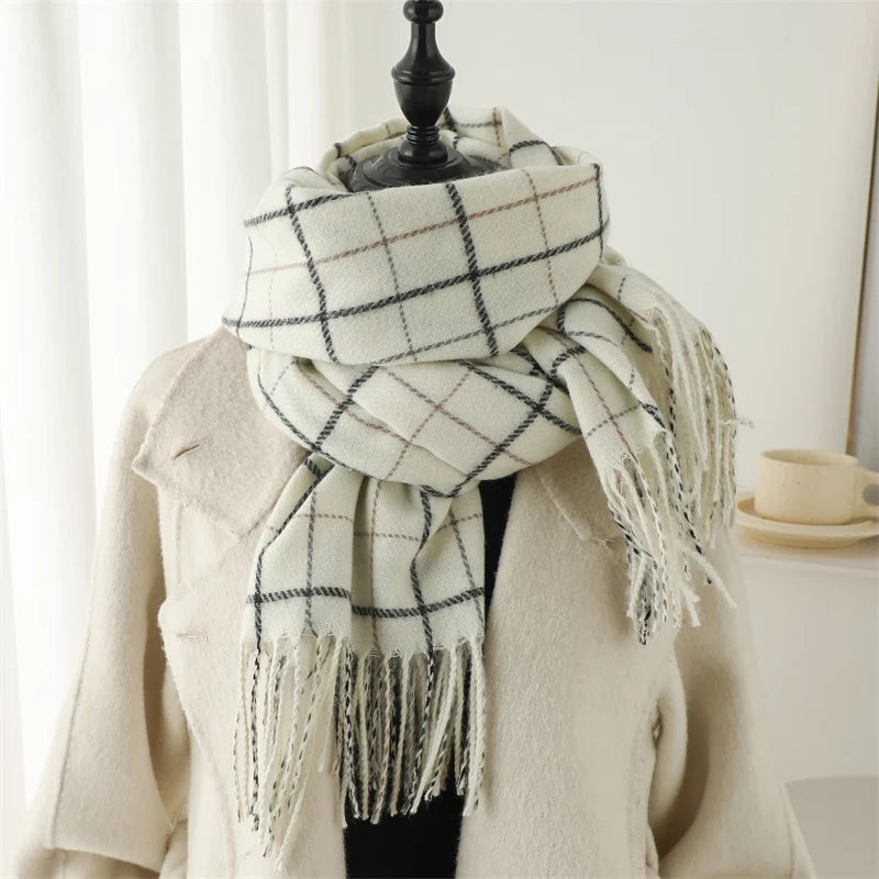 Warm Cashmere Blanket Women Travel Winter Scarf Fashion Plaid Pashmina Thick Shawl Wraps With Tassel Casual Bufanda Poncho New - AMULET RING STORE