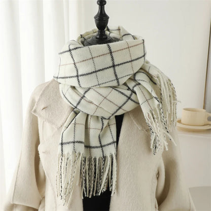 Warm Cashmere Blanket Women Travel Winter Scarf Fashion Plaid Pashmina Thick Shawl Wraps With Tassel Casual Bufanda Poncho New - AMULET RING STORE